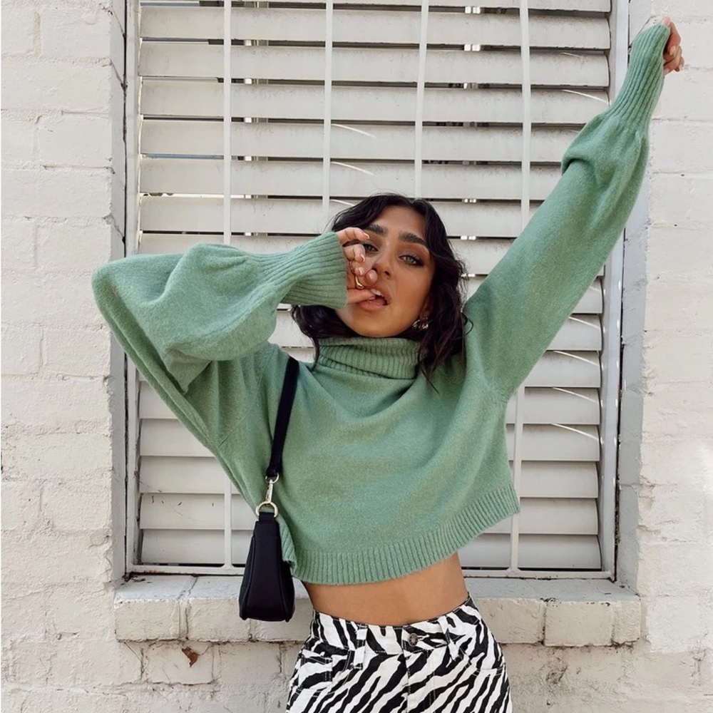 Zahara Cropped Turtleneck Sweater Green Size 2